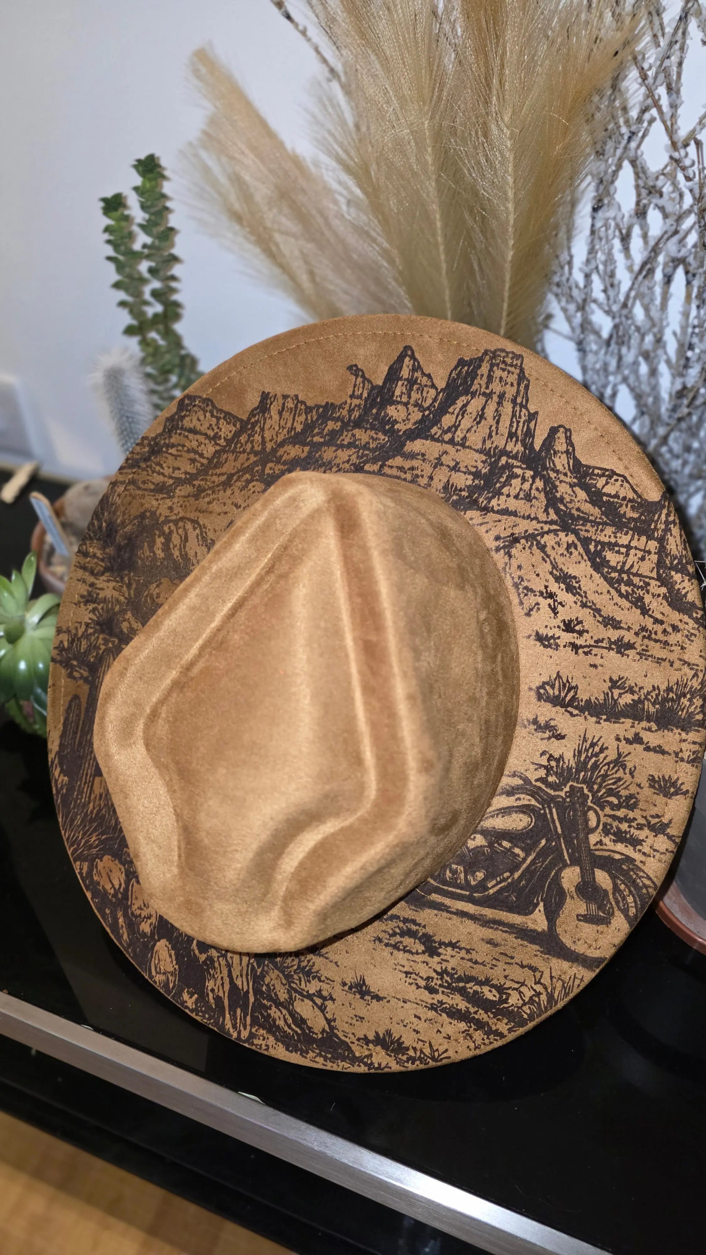 Desert Motorcycle Engraved Fedora Hat – Western Style Western Fedora Hats