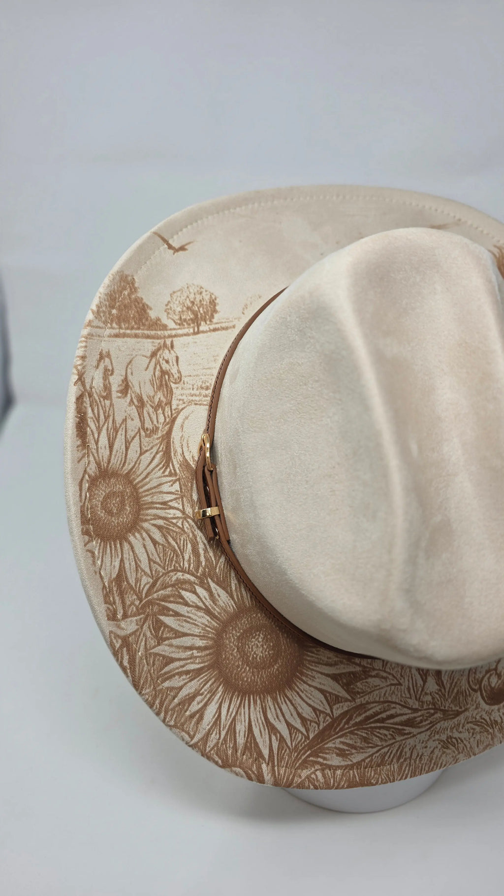 Engraved “Sunflowers & Wild Horses” Cattleman Hat Western Fedora Hats