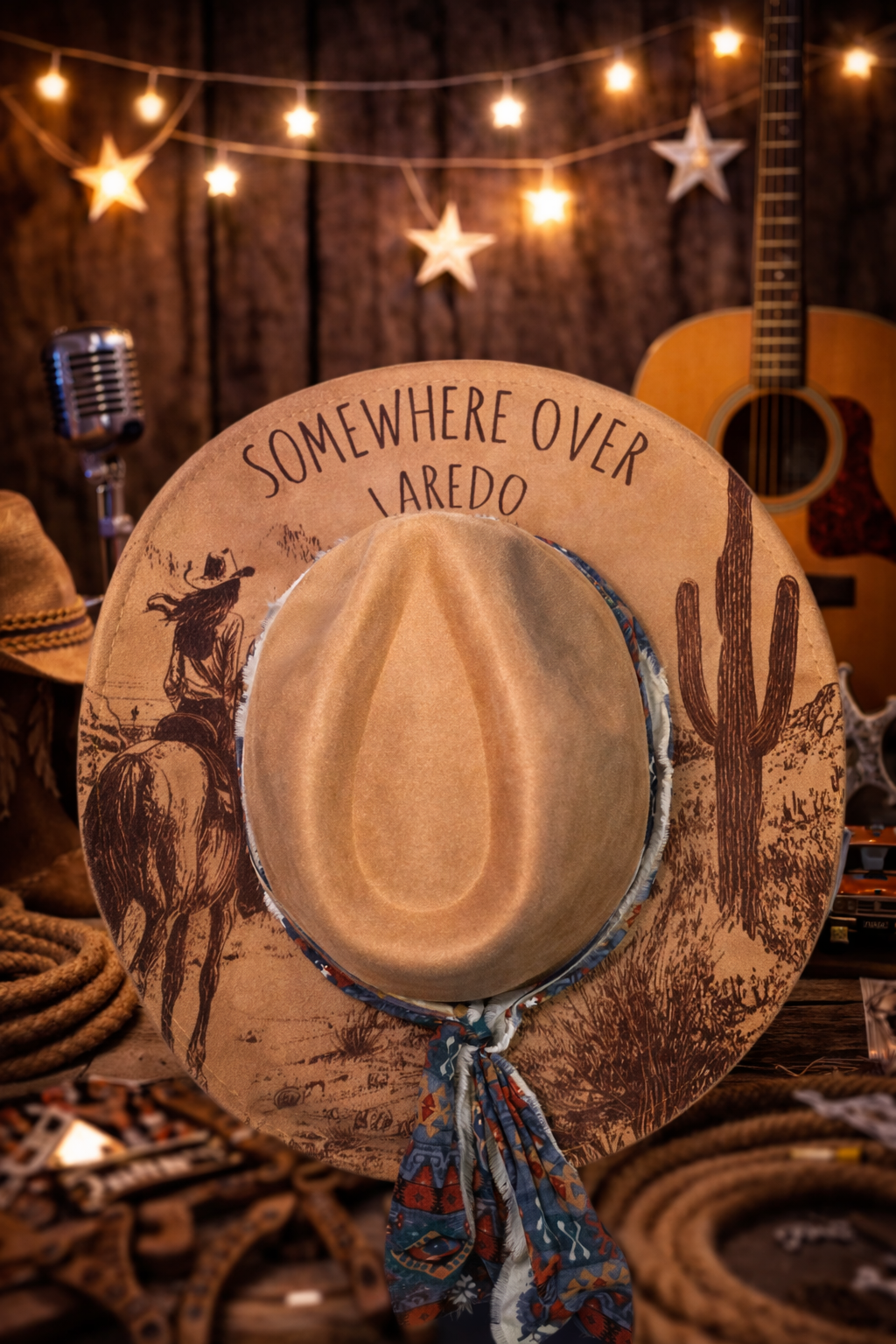 Somewhere Over Laredo Laser Engraved Fedora Hat – Western Boho Cowgirl Hat (9.5cm Brim, UK Festival Edition)
