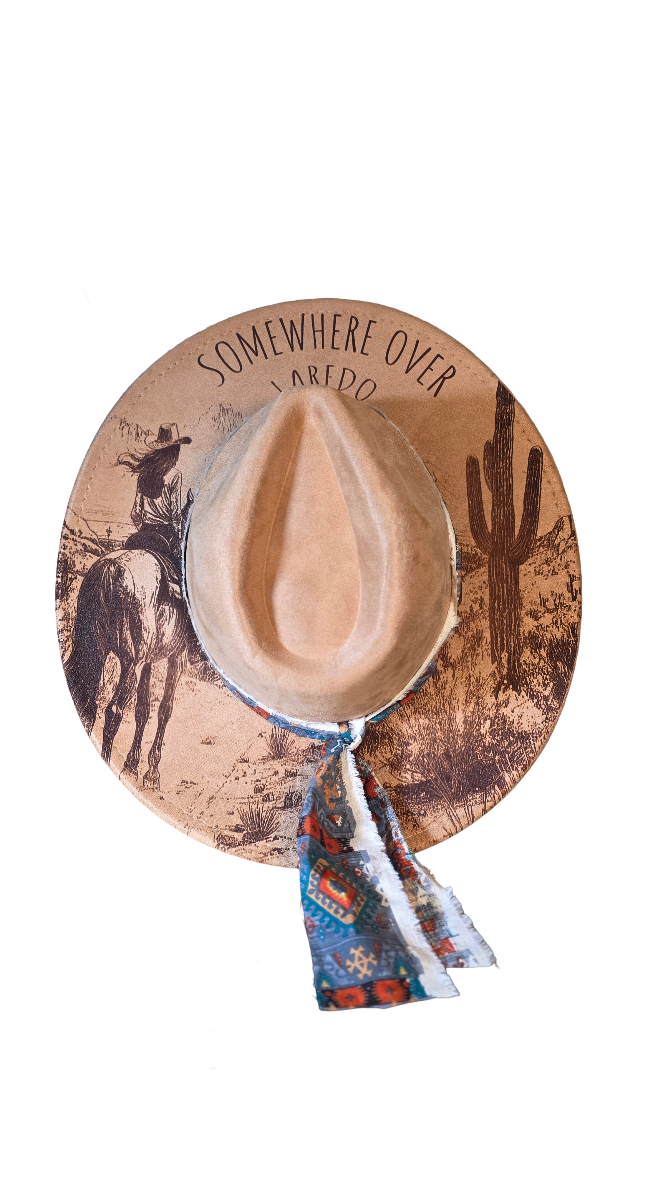 Somewhere Over Laredo laser engraved fedora hat with cactus and horse scene