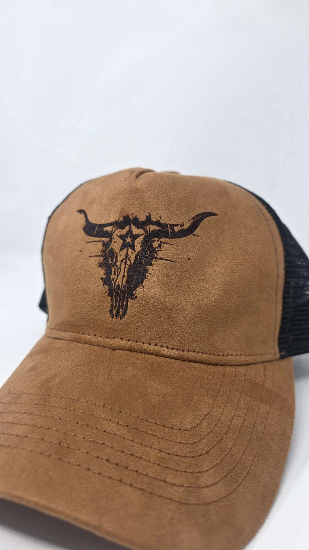 Brown Western Trucker Cap Engraved Longhorn Skull Cowboy Hat Western Fedora Hats