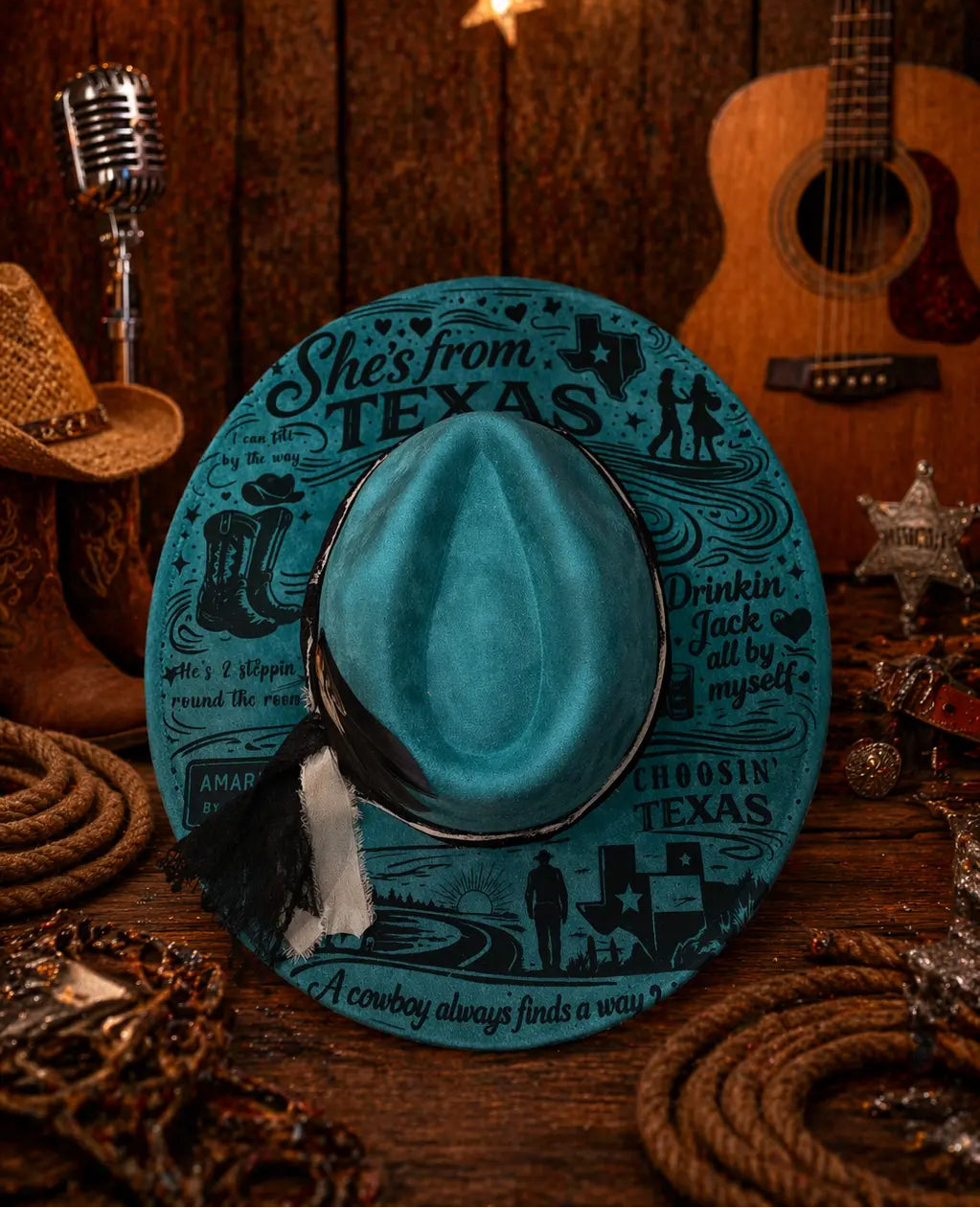 Pink laser engraved fedora with cowgirl spirit, inspired by Ella Langley's She's From Texas