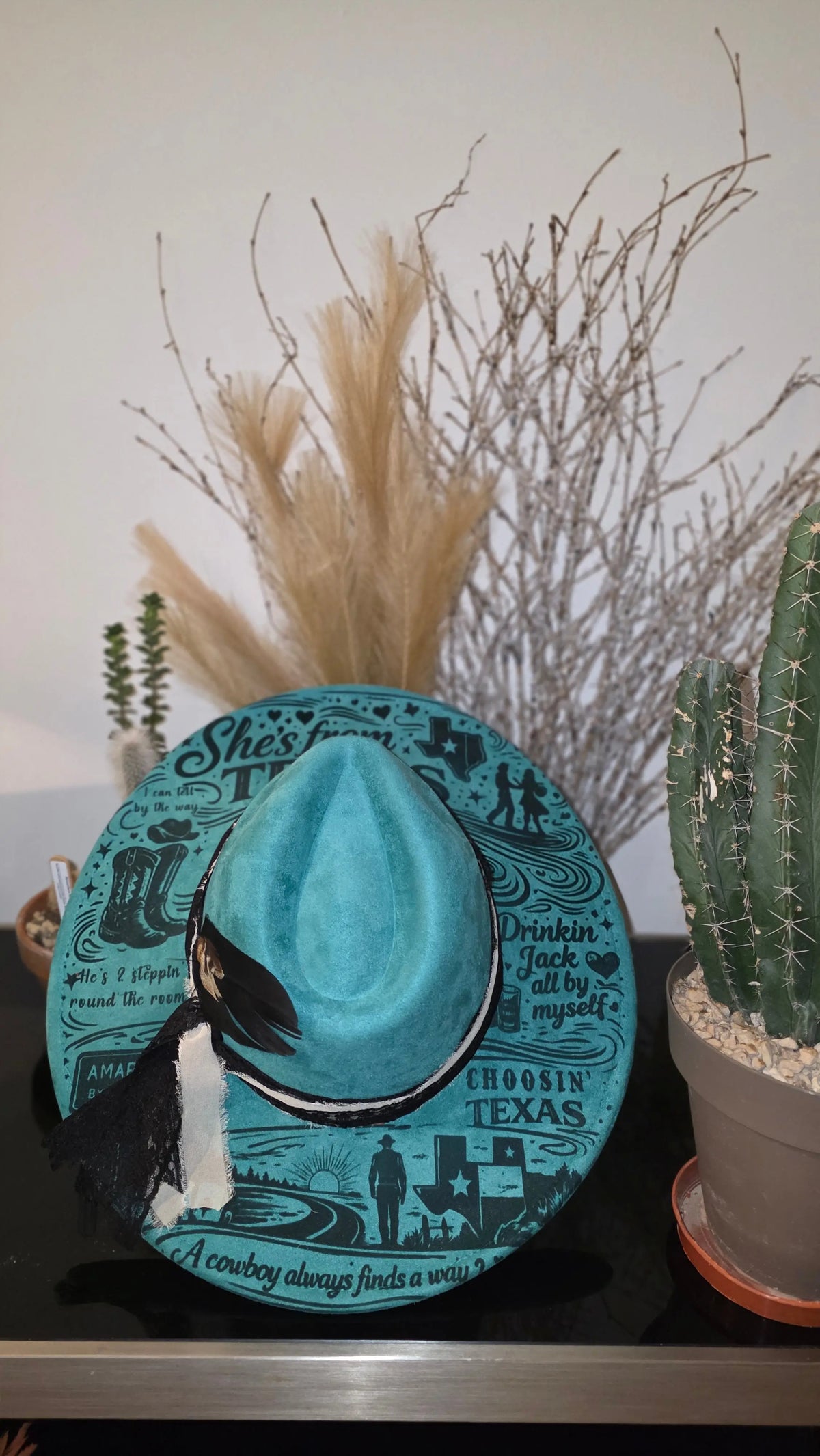 Pink laser engraved fedora with cowgirl spirit, inspired by Ella Langley's She's From Texas (photo 2)