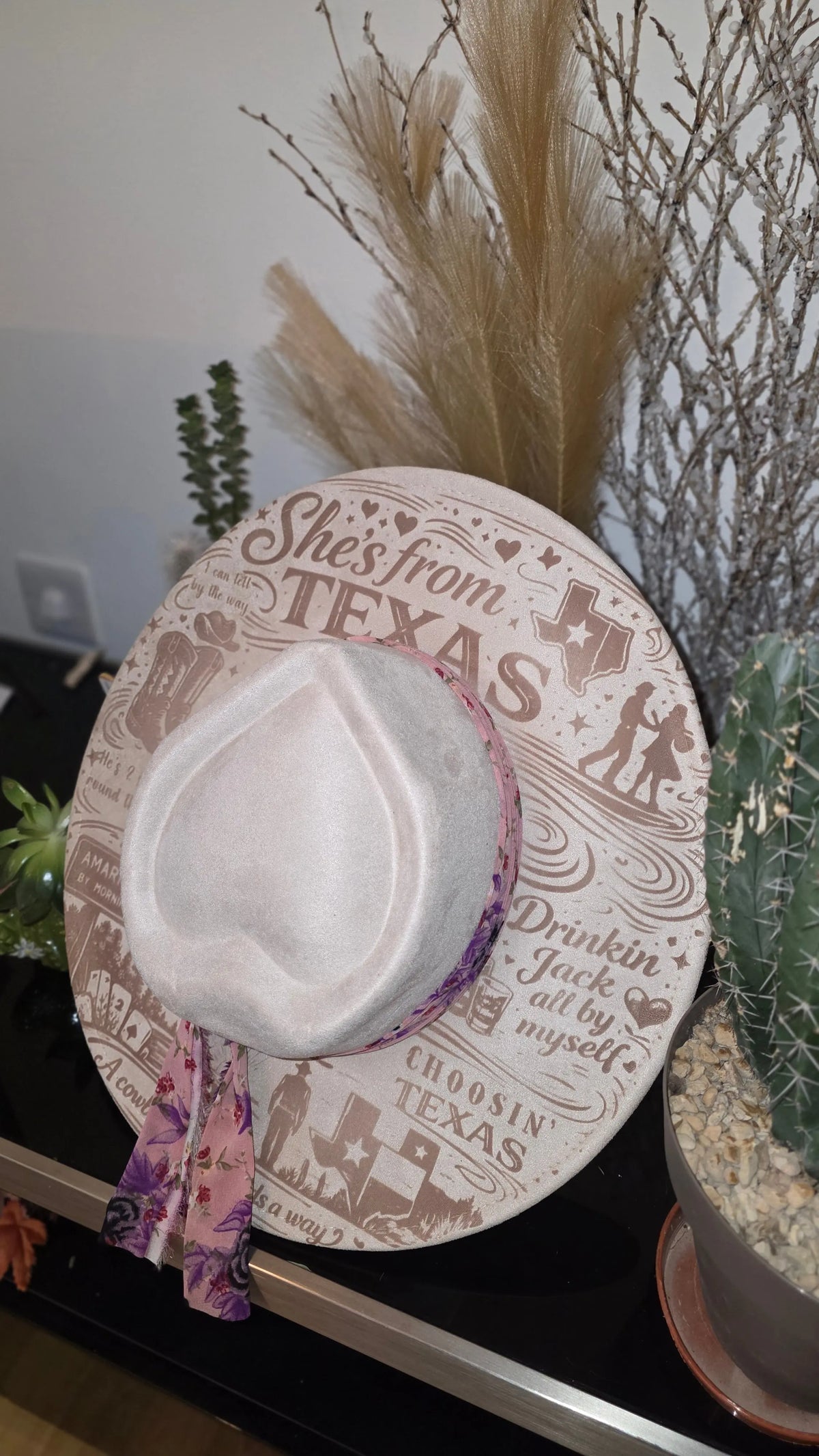 Heart shaped western fedora with an Ella Langley She's From Texas inspired design (photo 4)