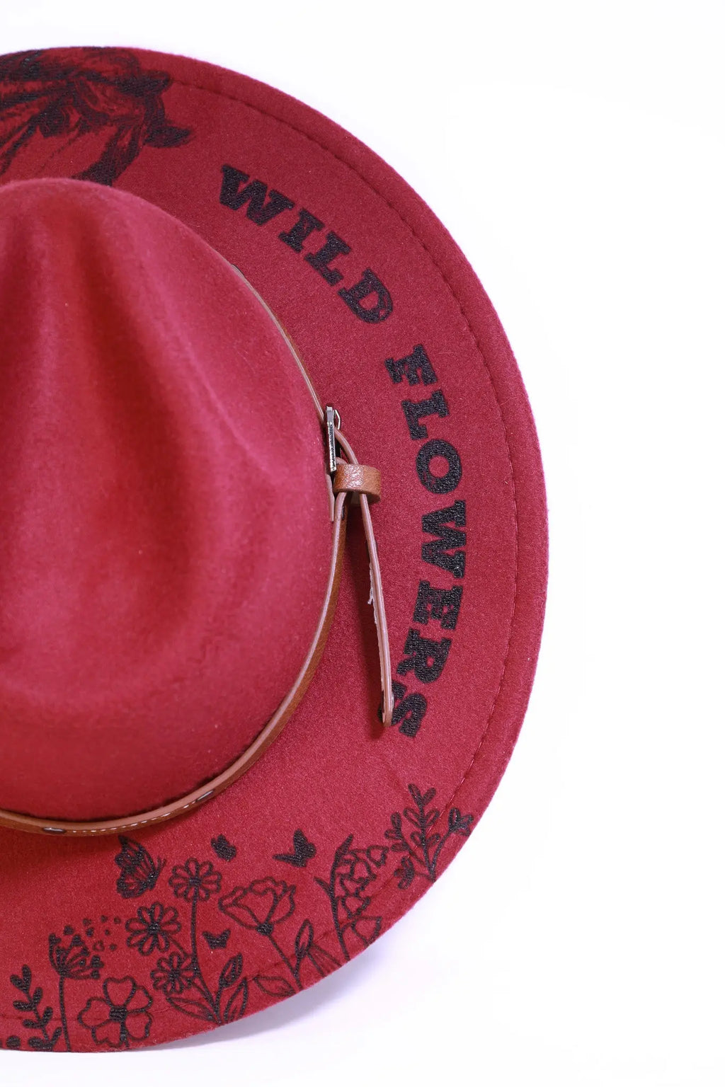 Burgundy Western Fedora Hat - Wild Flowers, Wild Horses Design Western Fedora Hats