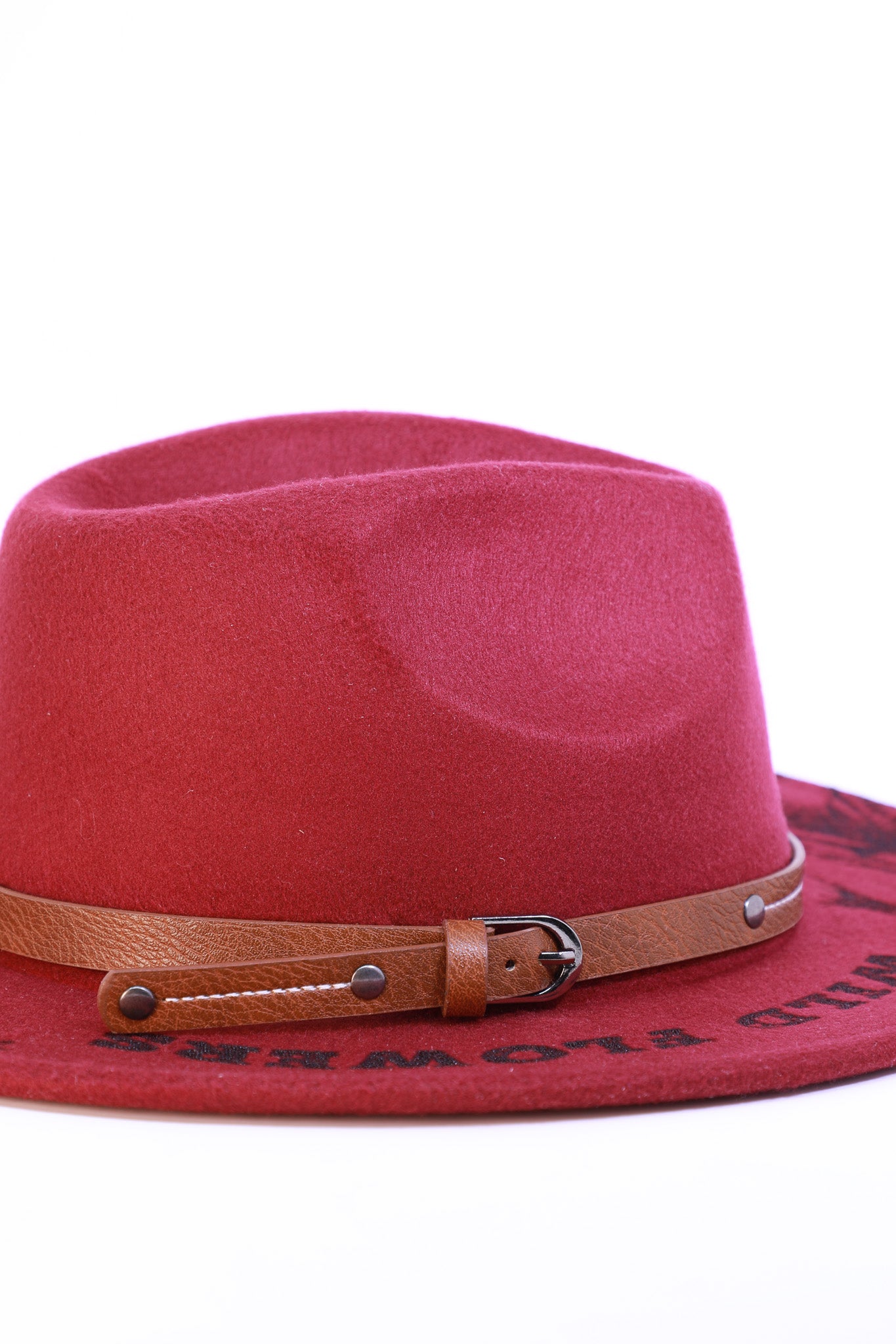 Burgundy Western Fedora Hat - Wild Flowers, Wild Horses Design